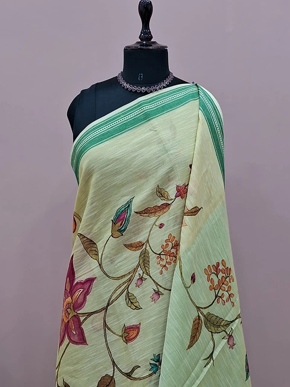 Pale Yellow Khadhi Cotton Saree 1