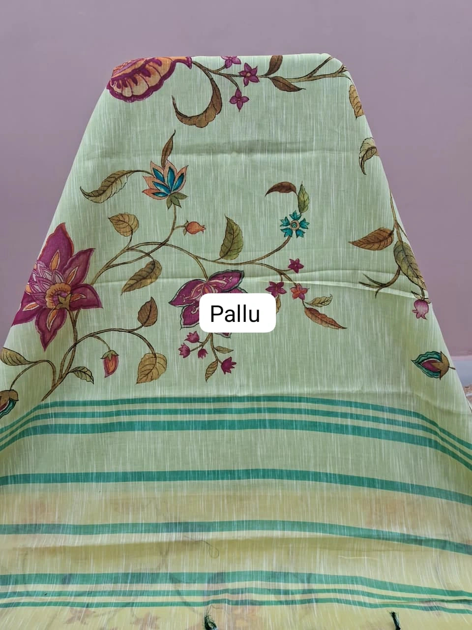 Pale Yellow Khadhi Cotton Saree pallu