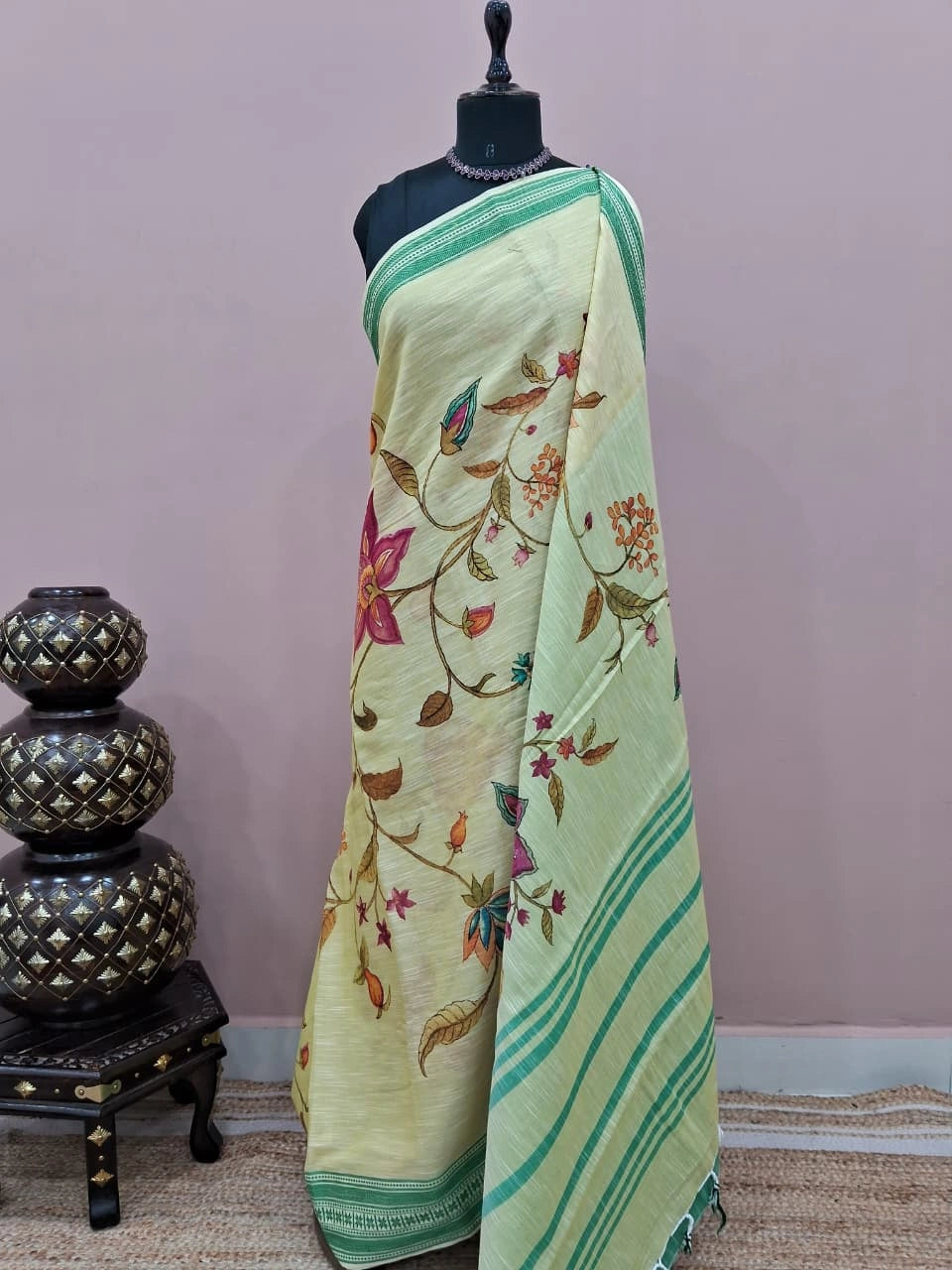 Pale Yellow Khadhi Cotton Saree