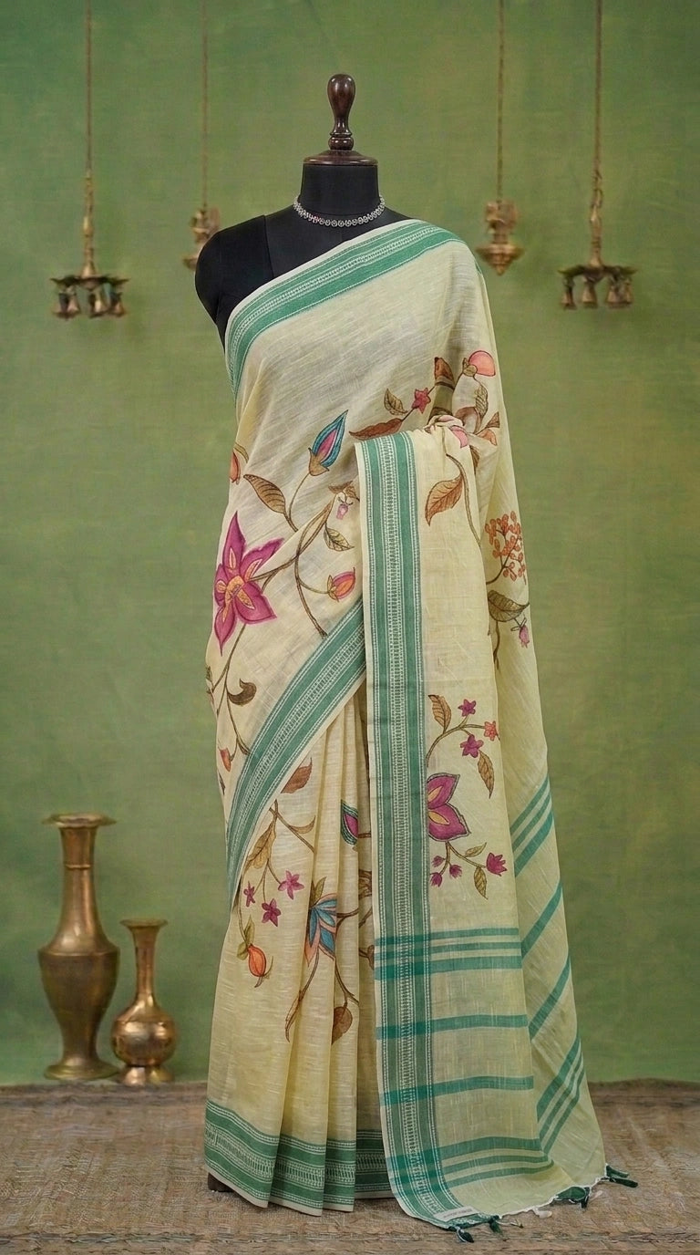 Pale Yellow Khadhi Cotton Saree