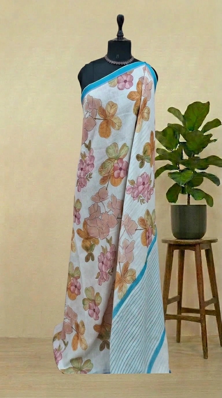White Khadhi Cotton Saree