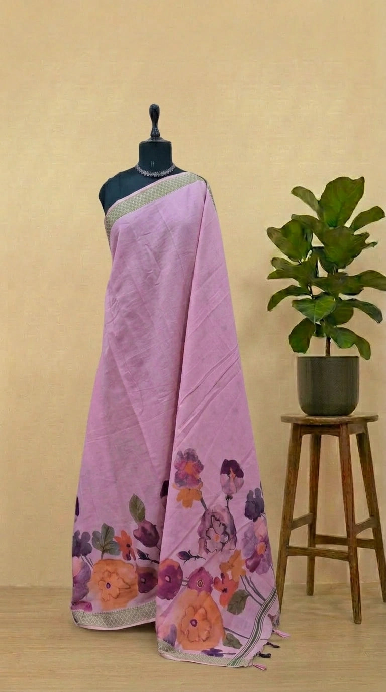 Light Pink Plain Khadhi Cotton Saree