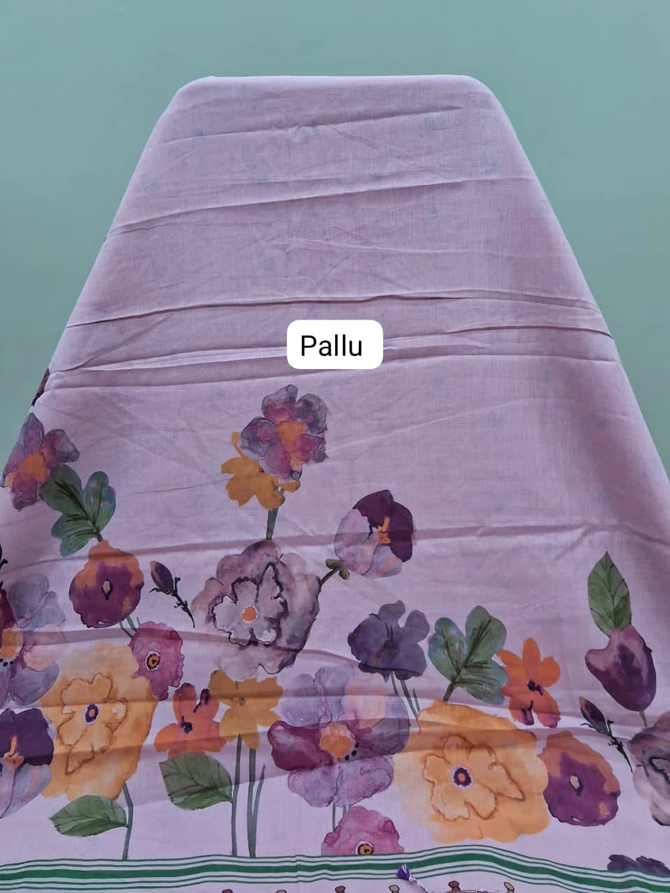 Light Pink Plain Khadhi Cotton Saree Pallu