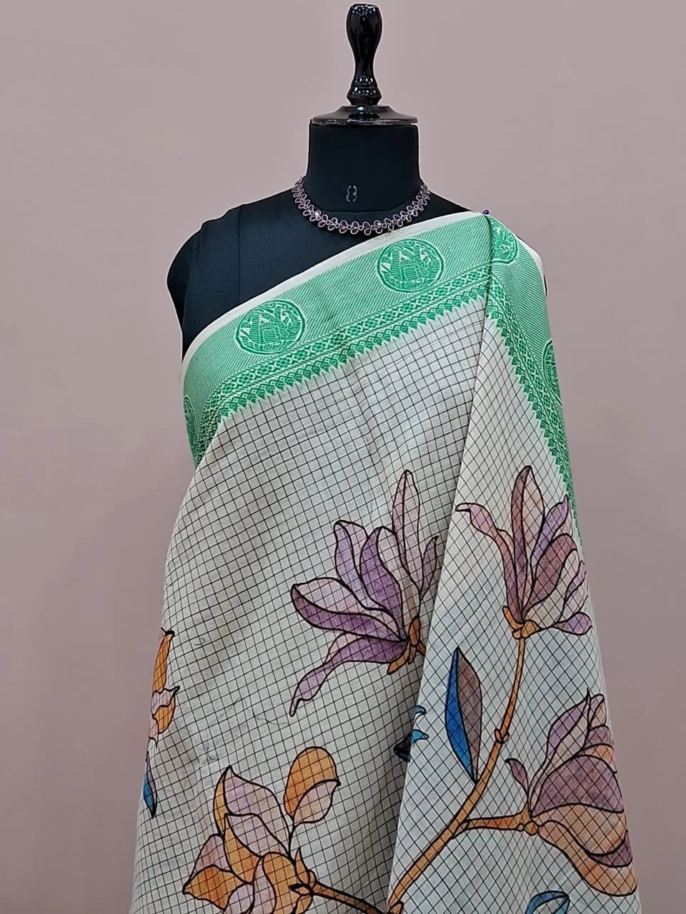 Off-White Khadhi Cotton Saree 1