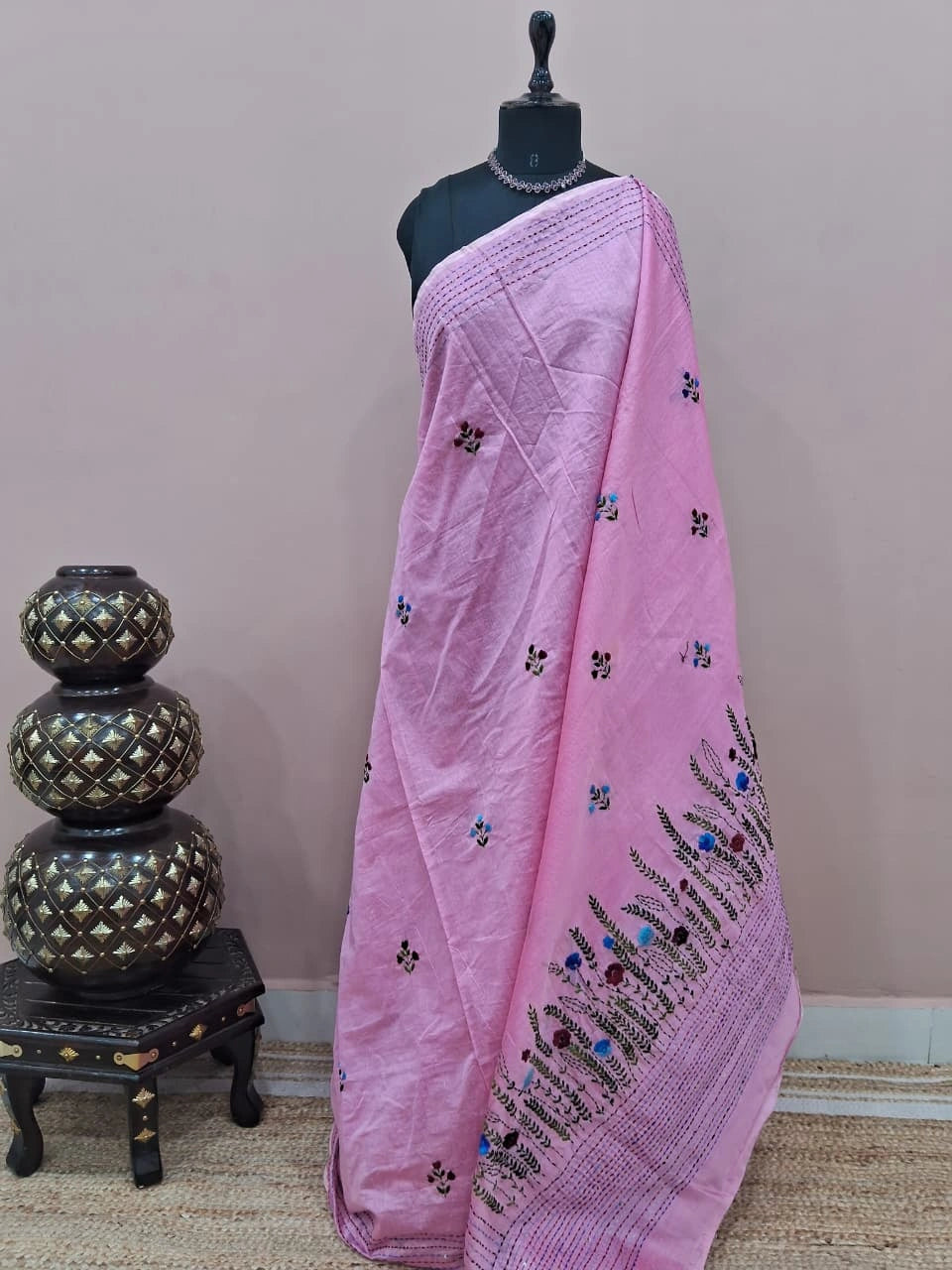 Baby Pink Khadhi Cotton Saree 