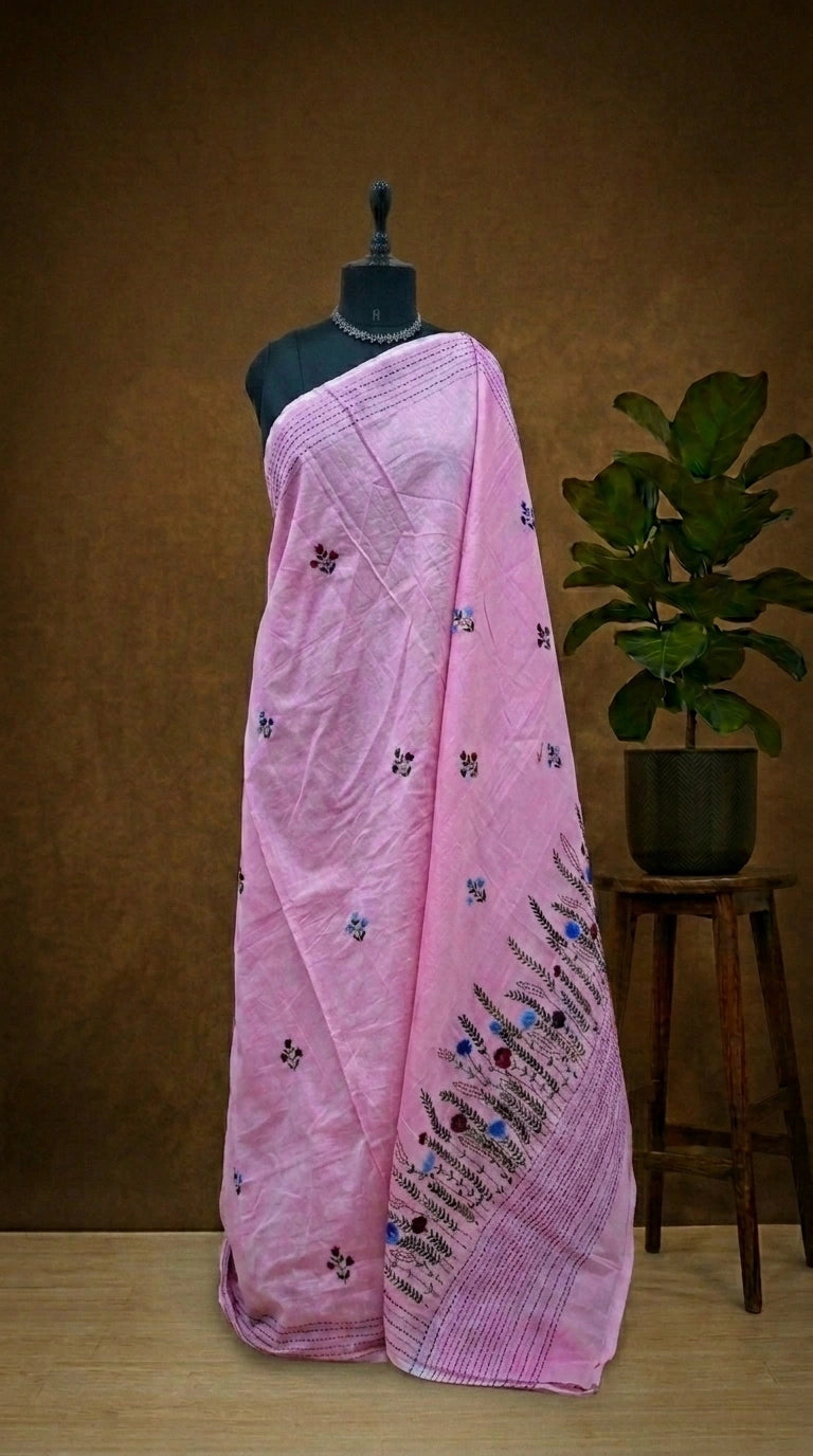 Baby Pink Khadhi Cotton Saree 