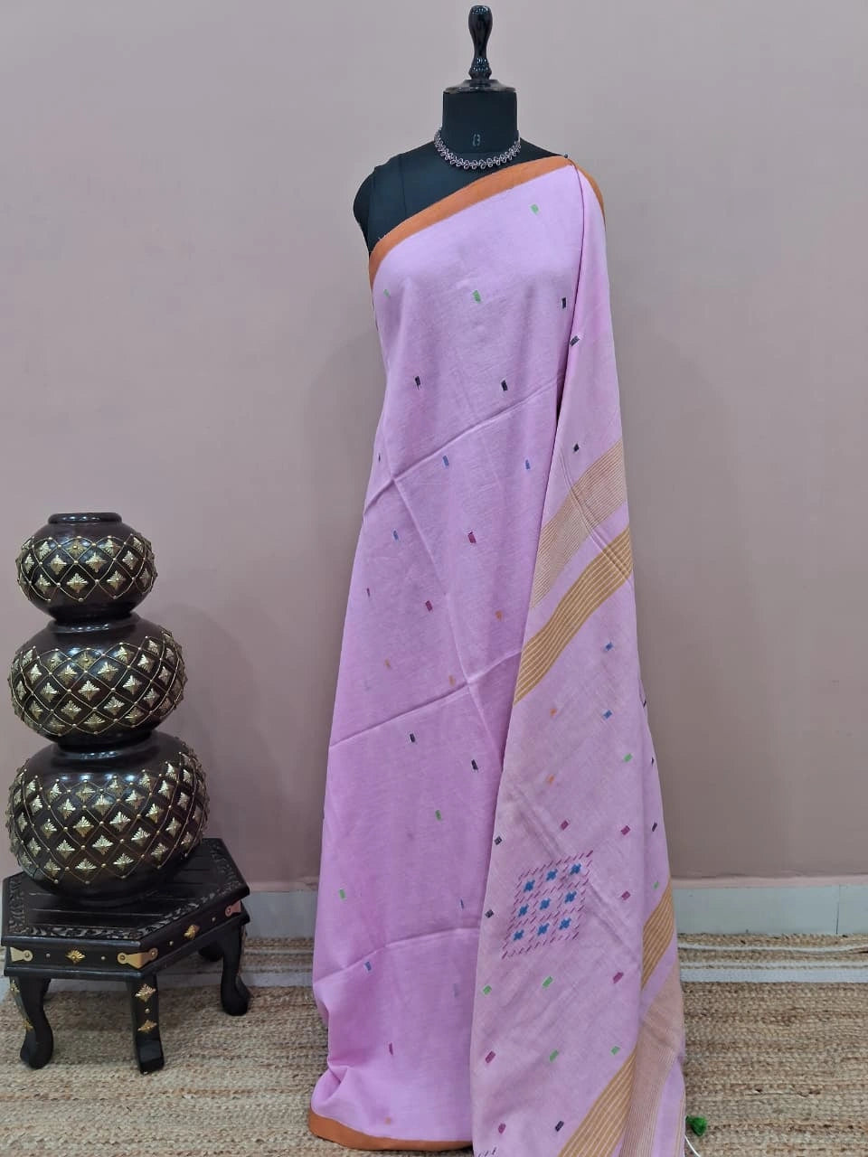 Light Pink Khadi Cotton Saree