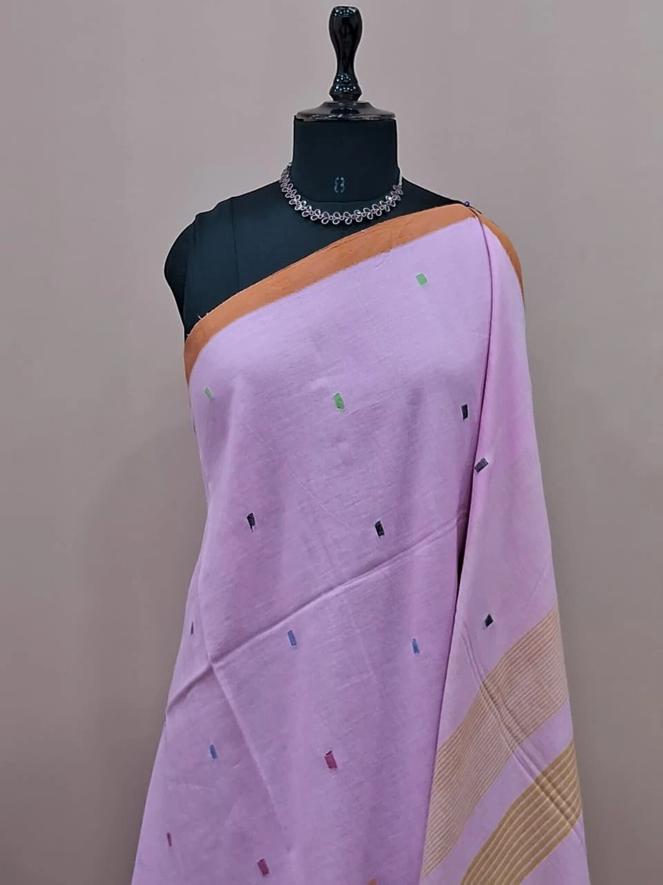 Light Pink Khadi Cotton Saree 1
