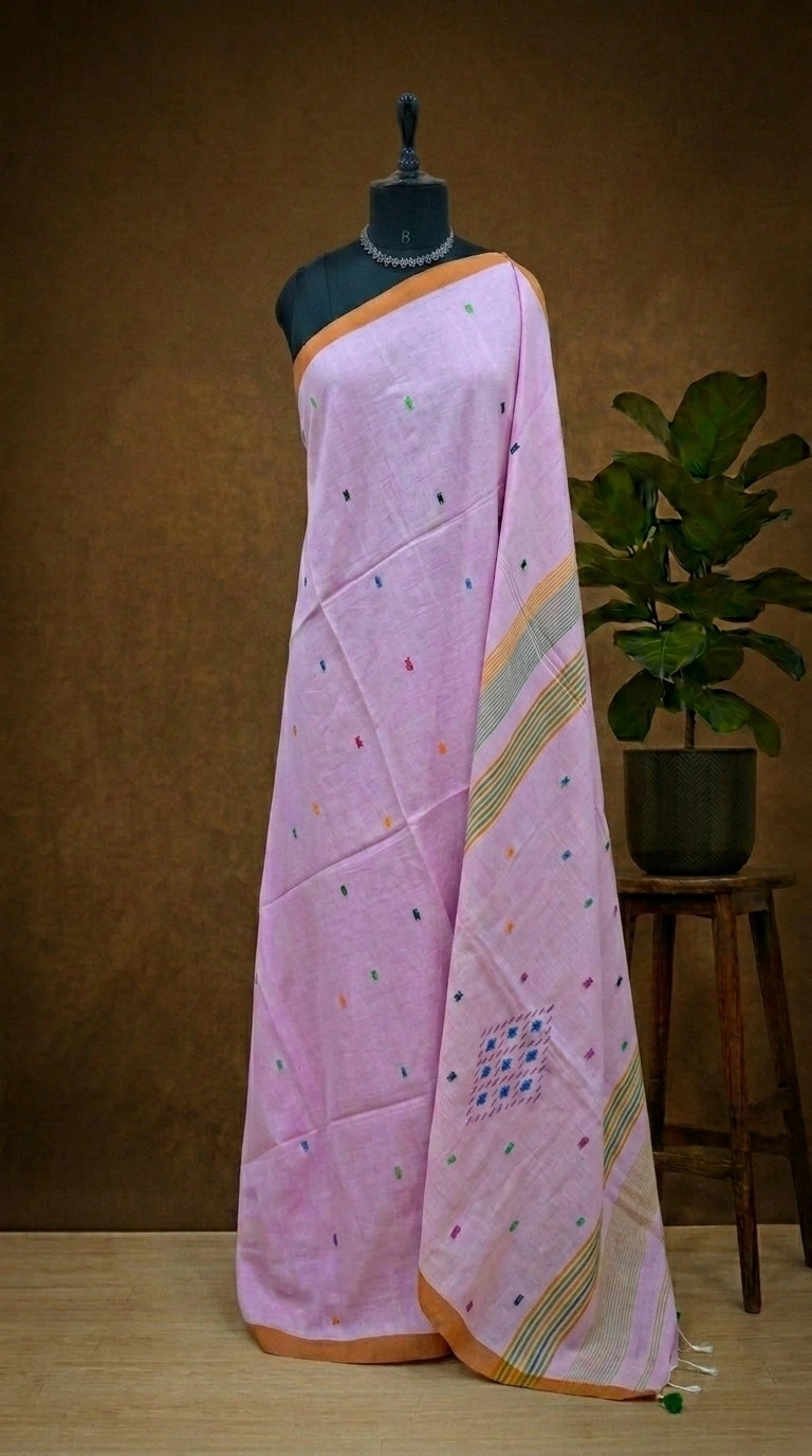 Light Pink Khadi Cotton Saree