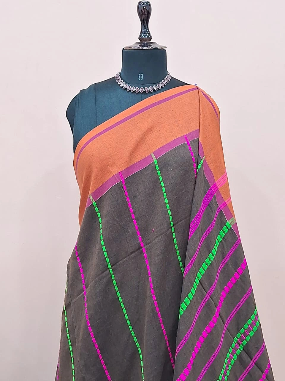 Dark Chocolate Brown Khadhi Cotton Saree 1
