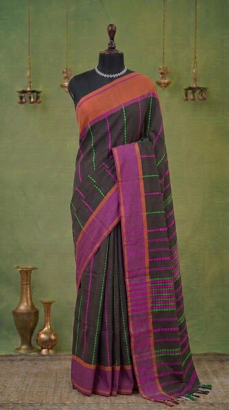 Dark Chocolate Brown Khadhi Cotton Saree