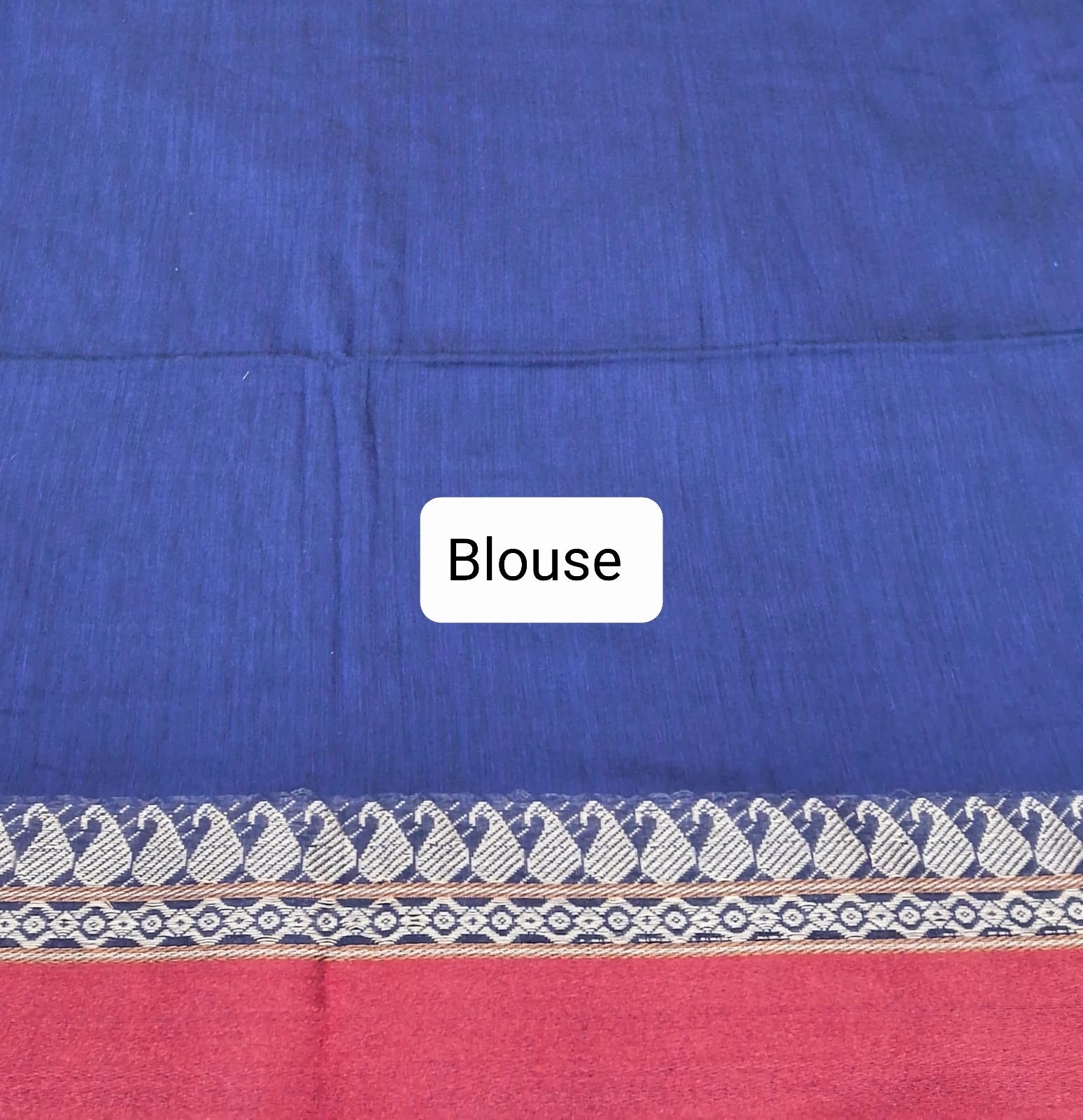Royal Blue Plain Khadhi Cotton Saree Blouse