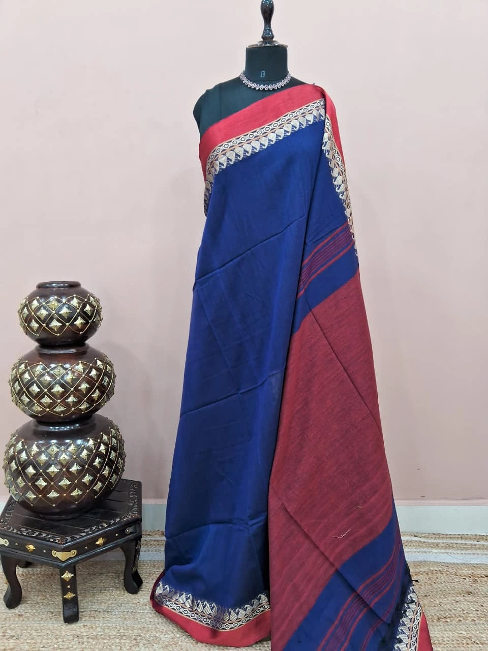 Royal Blue Plain Khadhi Cotton Saree