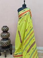 Lemon Yellow Pink Khadhi Cotton Saree