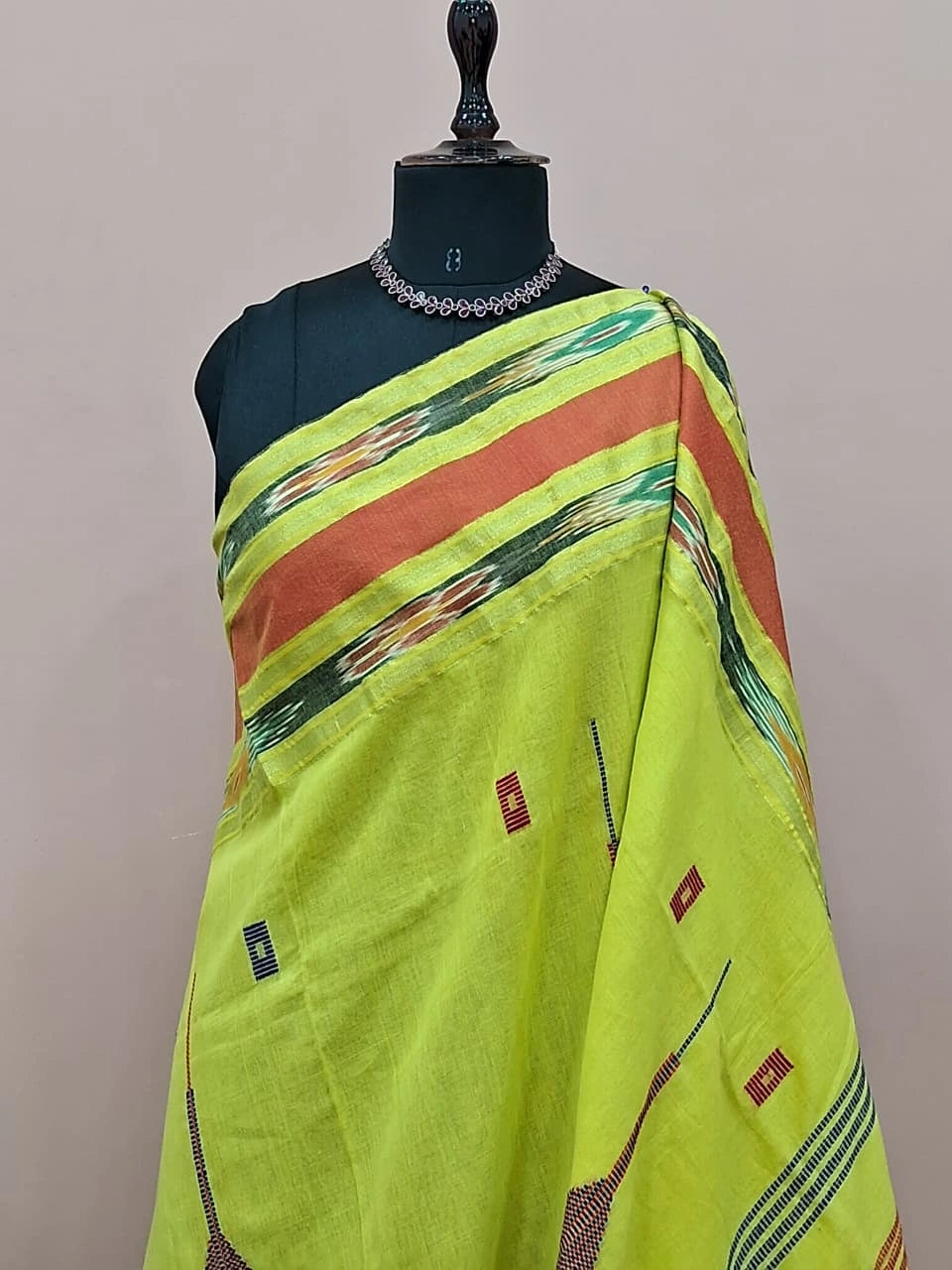Lemon Yellow Pink Khadhi Cotton Saree 1