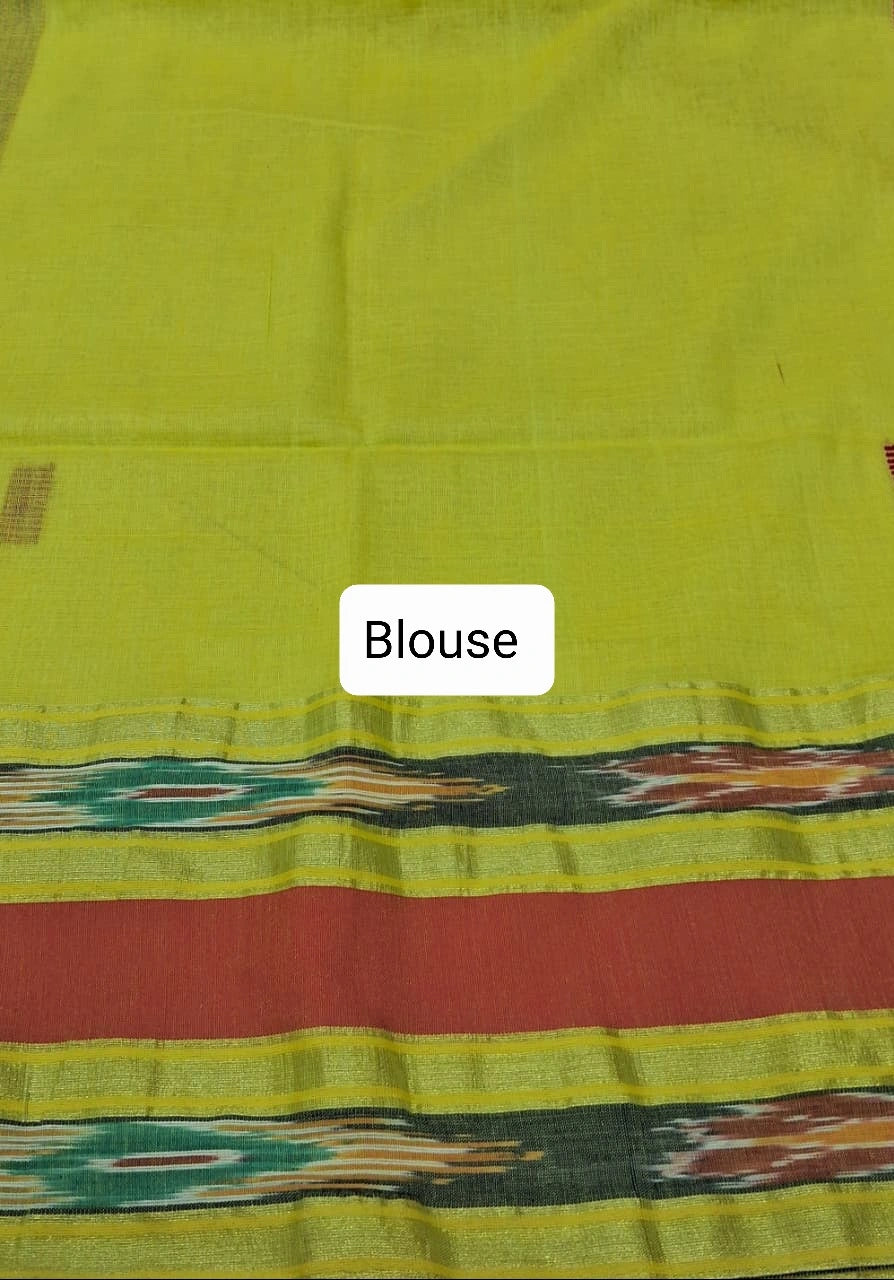Lemon Yellow Pink Khadhi Cotton Saree Blouse