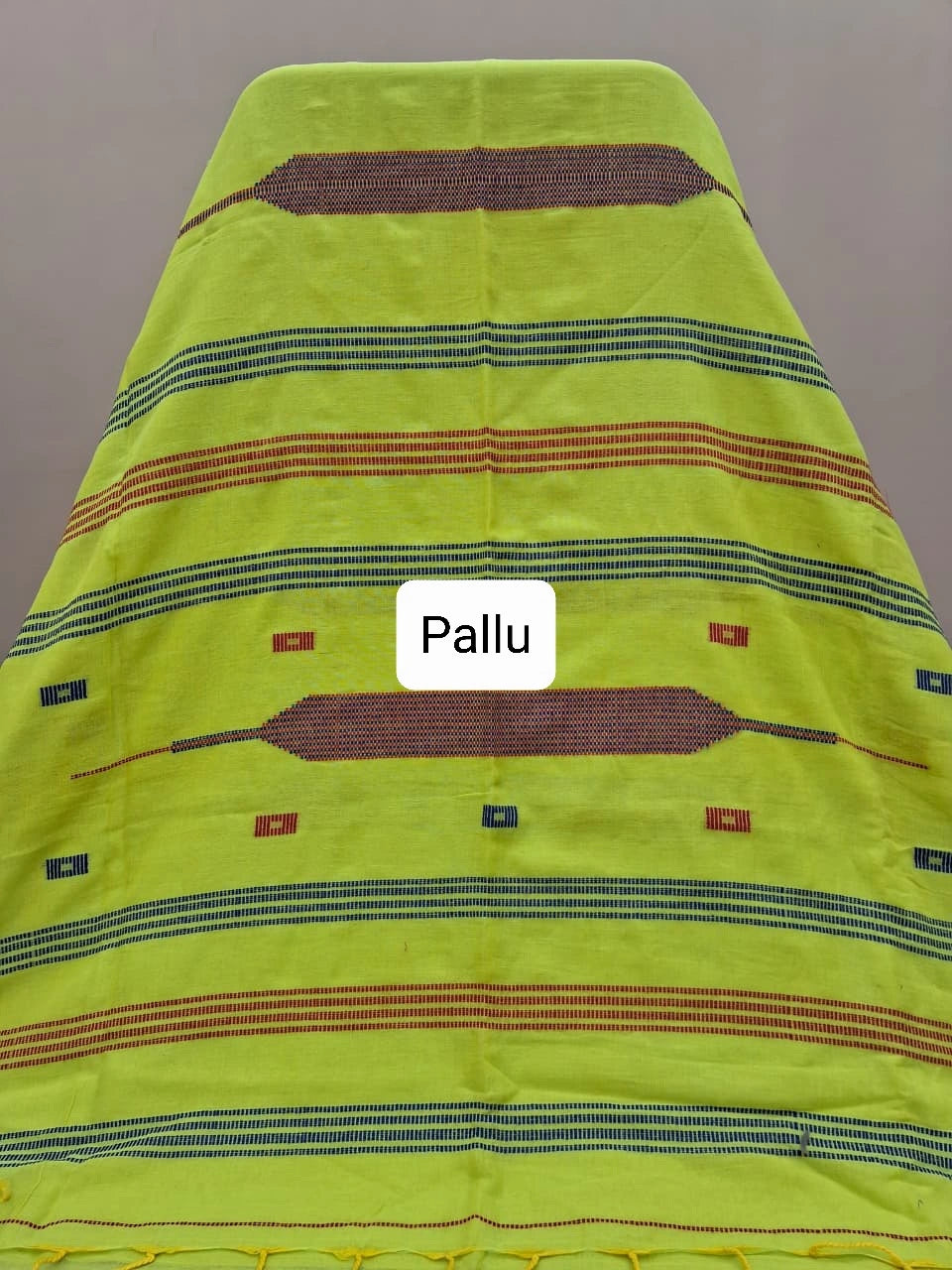 Lemon Yellow Pink Khadhi Cotton Saree Pallu