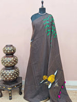 Charcoal Brown Khadhi Cotton Saree