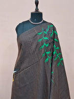 Charcoal Brown Khadhi Cotton Saree 1