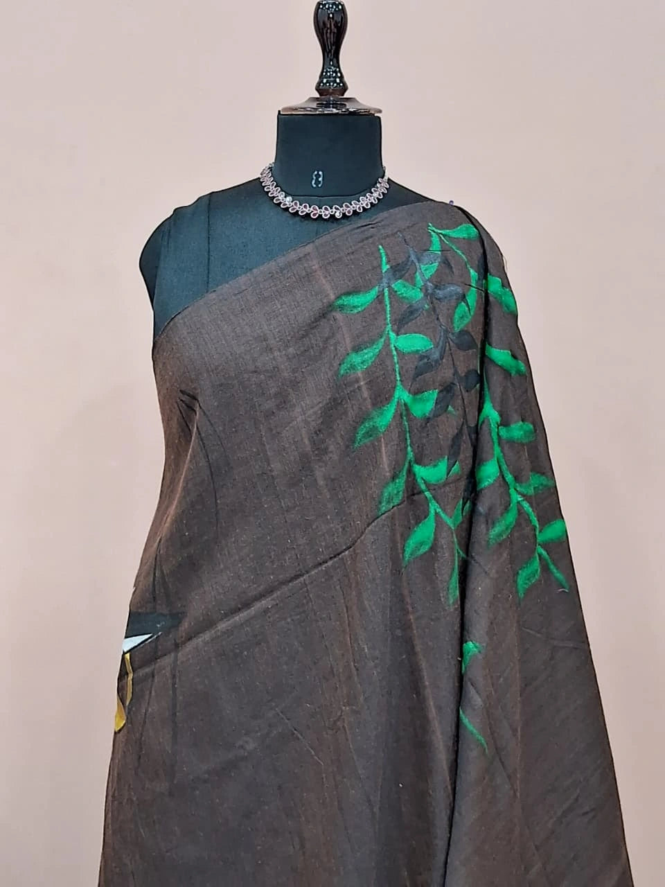 Charcoal Brown Khadhi Cotton Saree 1
