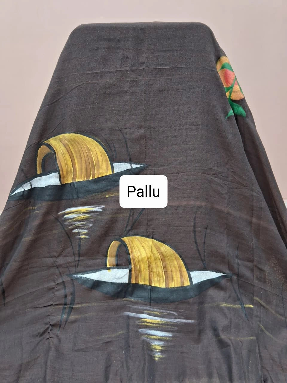 Charcoal Brown Khadhi Cotton Saree Pallu