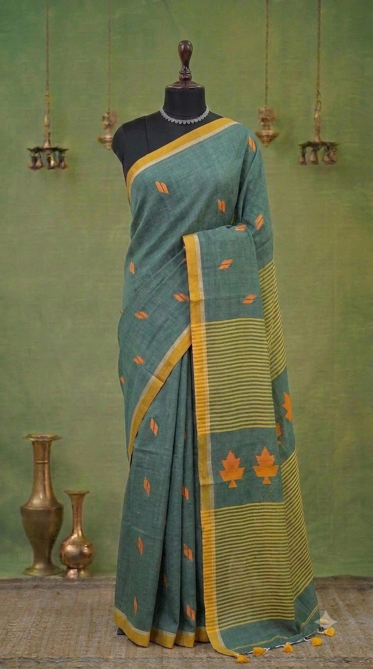 Olive Green Khadhi Cotton Saree