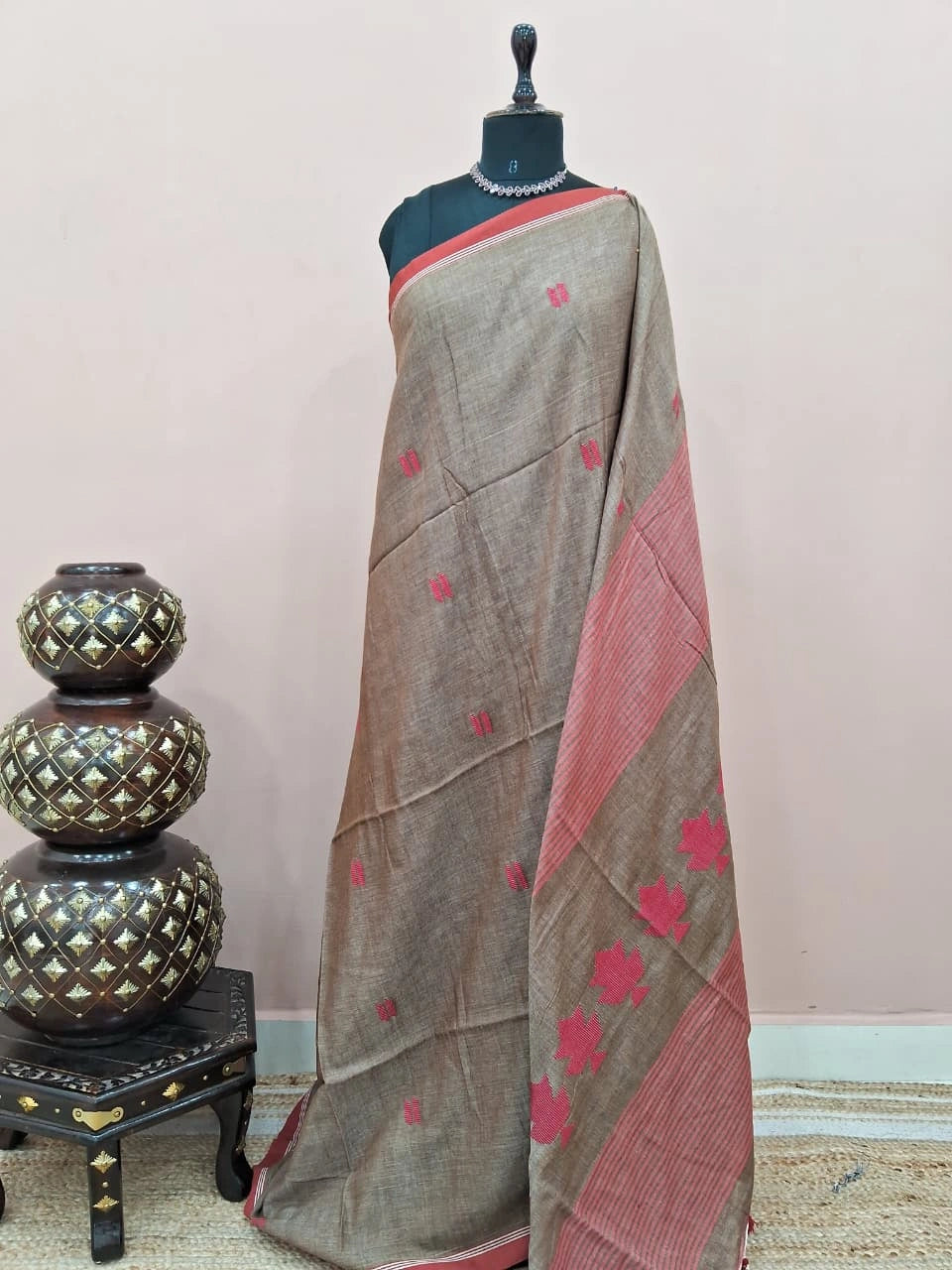 Grey Khadhi Cotton Saree 