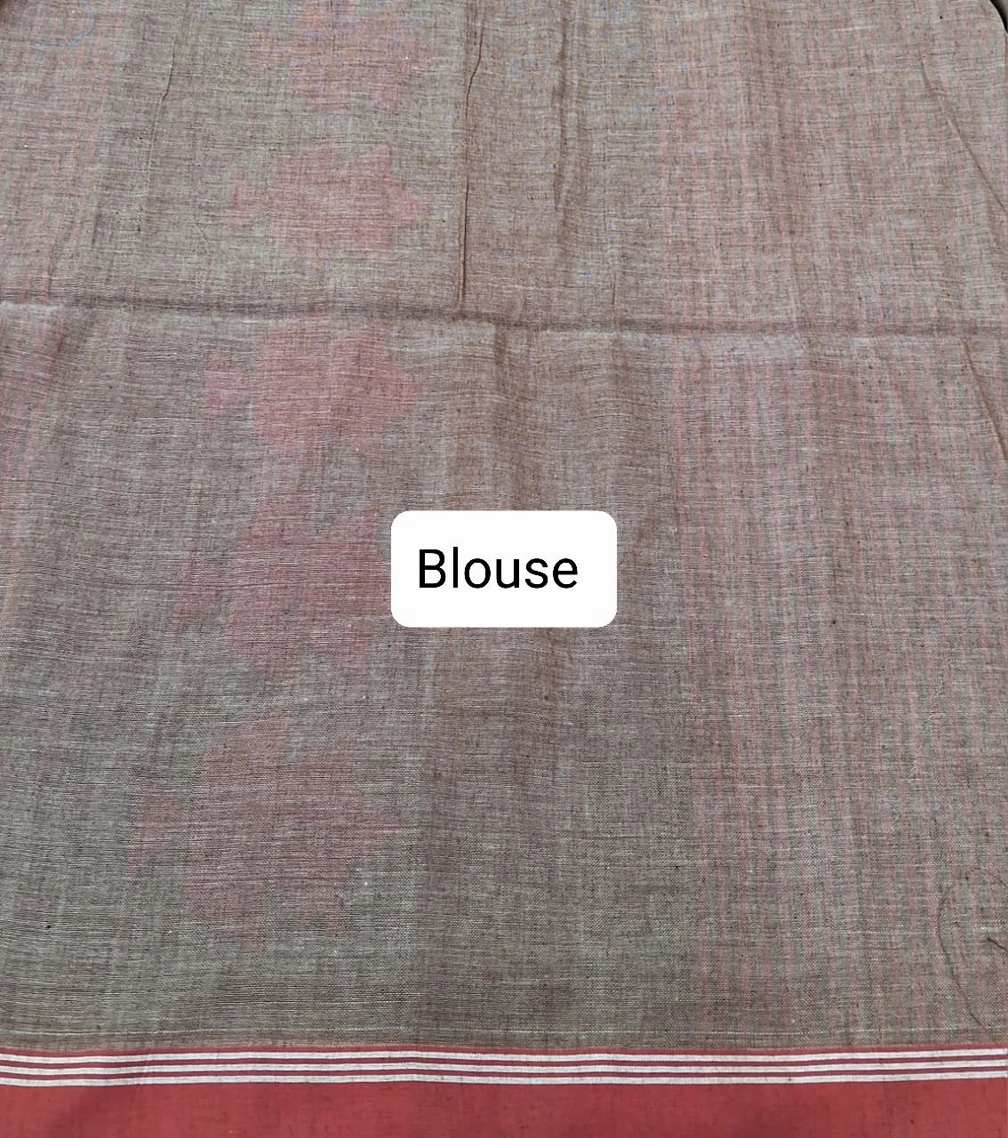 Grey Khadhi Cotton Saree Blouse