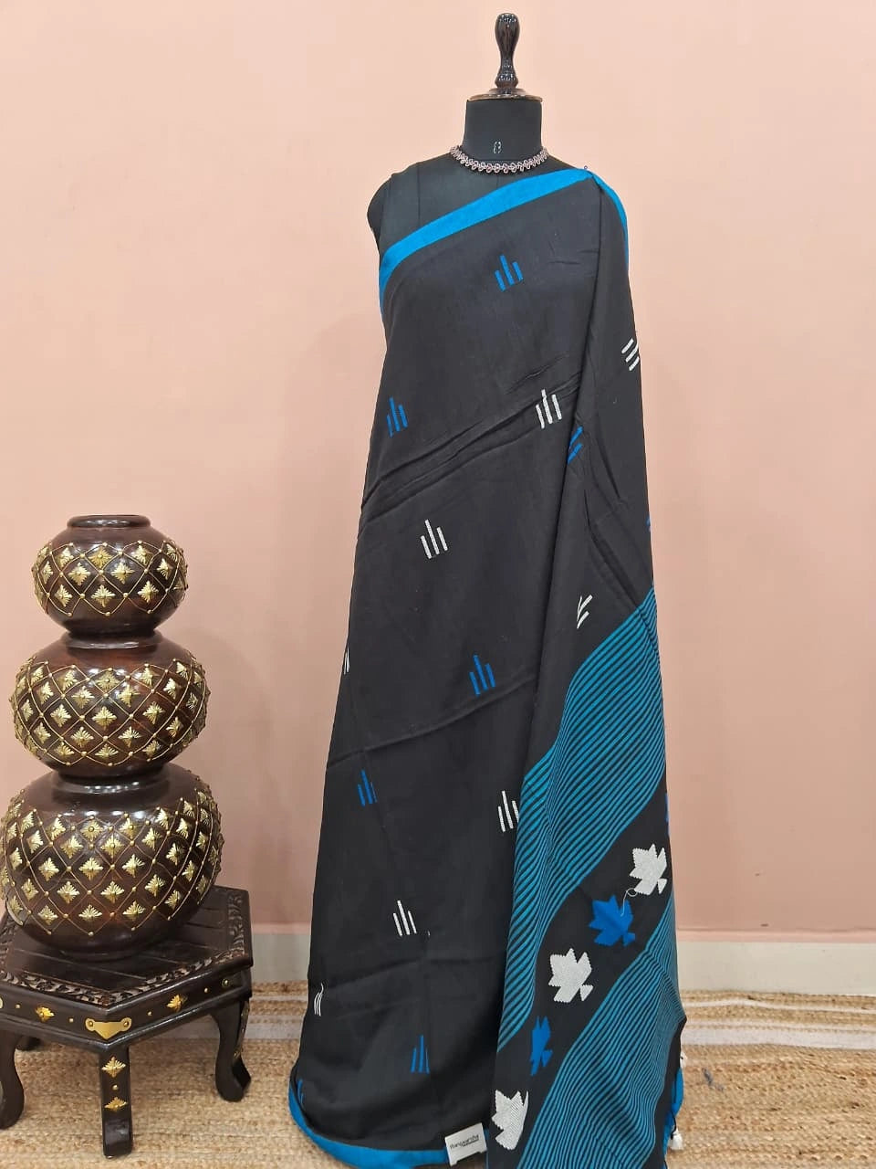 Black Khadhi Cotton Saree