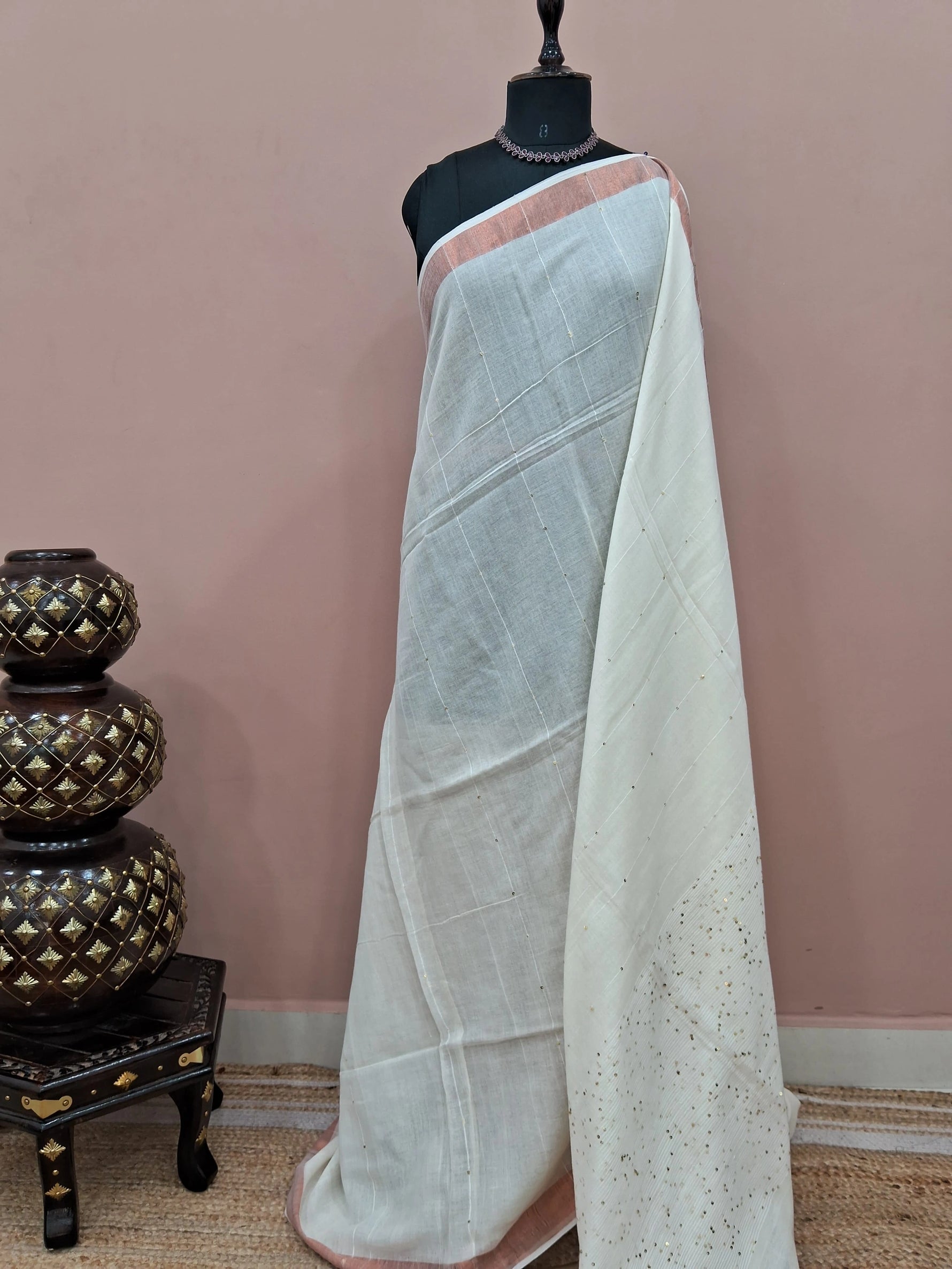 Off-white Khadi cotton saree 