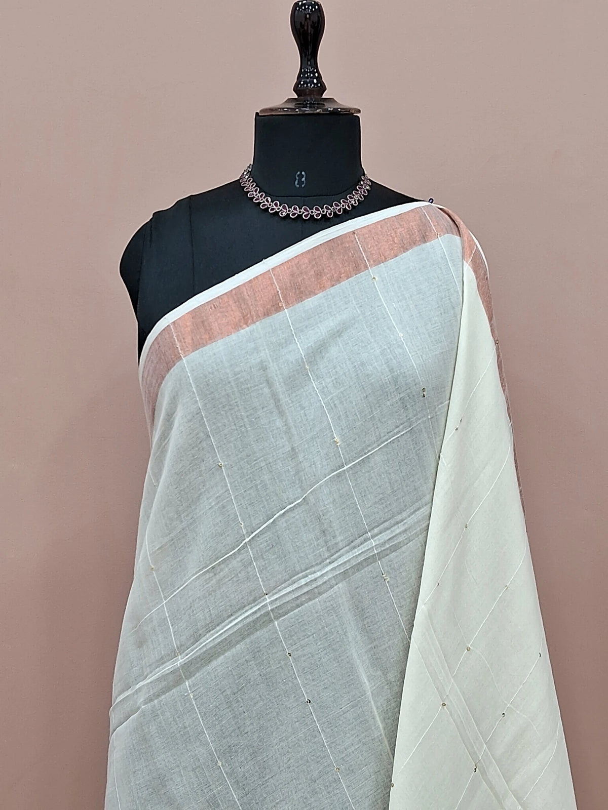 Off-white Khadi cotton saree 1