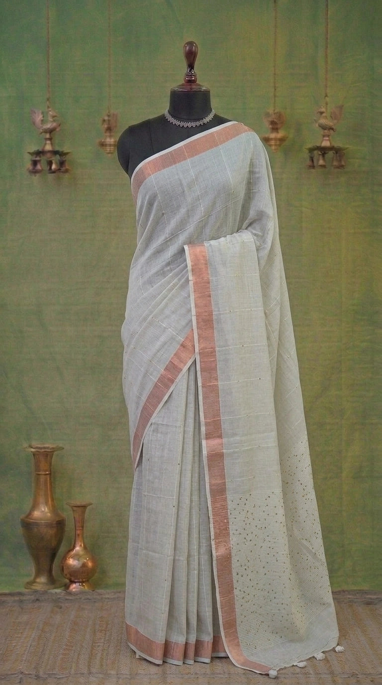 Off-white Khadi cotton saree 