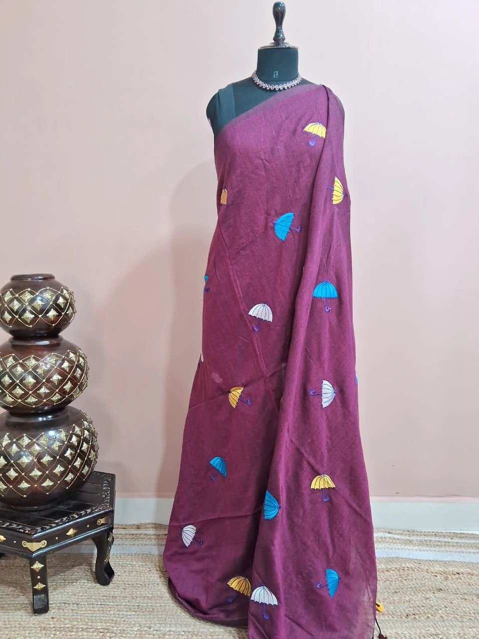 Deep Plum Khadhi Cotton Saree