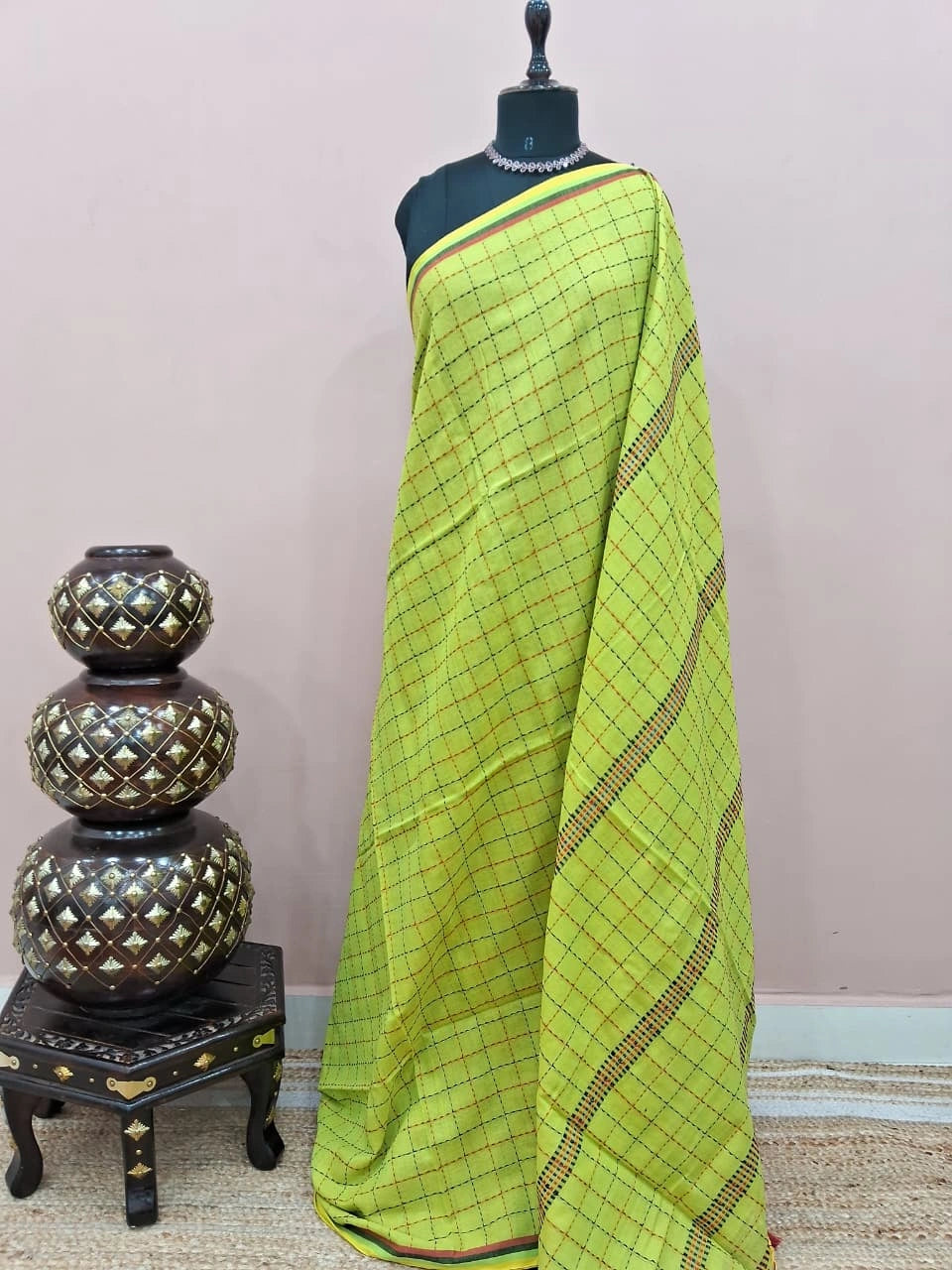 Lime Green Khadhi Cotton Saree 