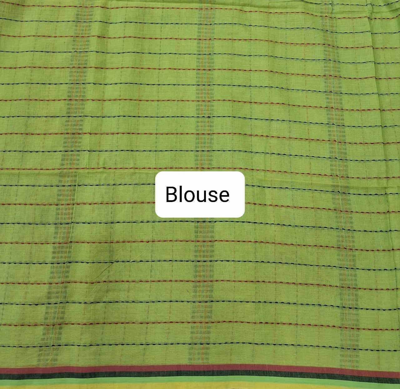 Lime Green Khadhi Cotton Saree Blouse