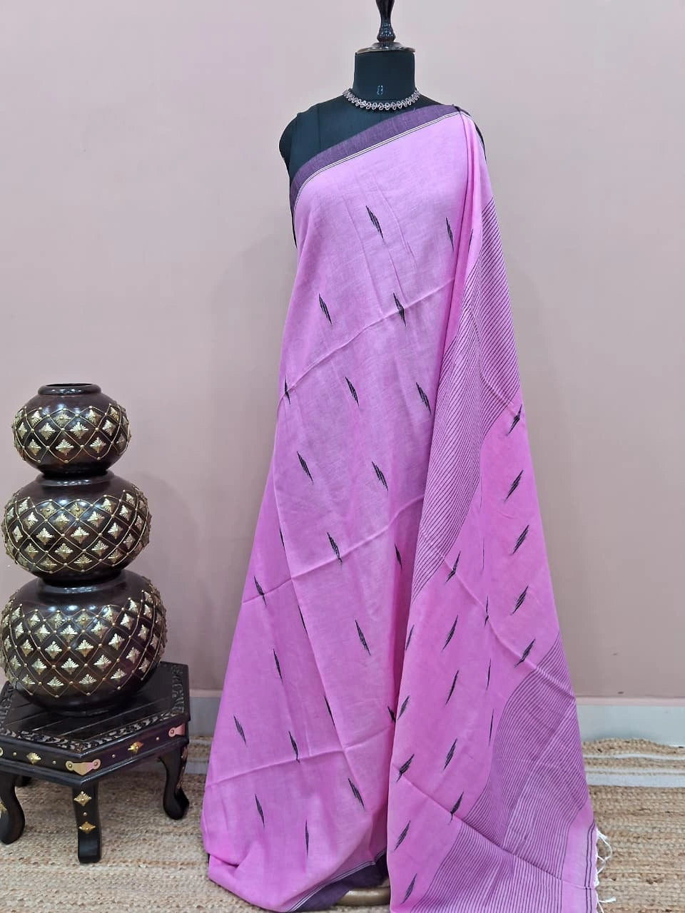 Baby Pink Khadhi Cotton Saree
