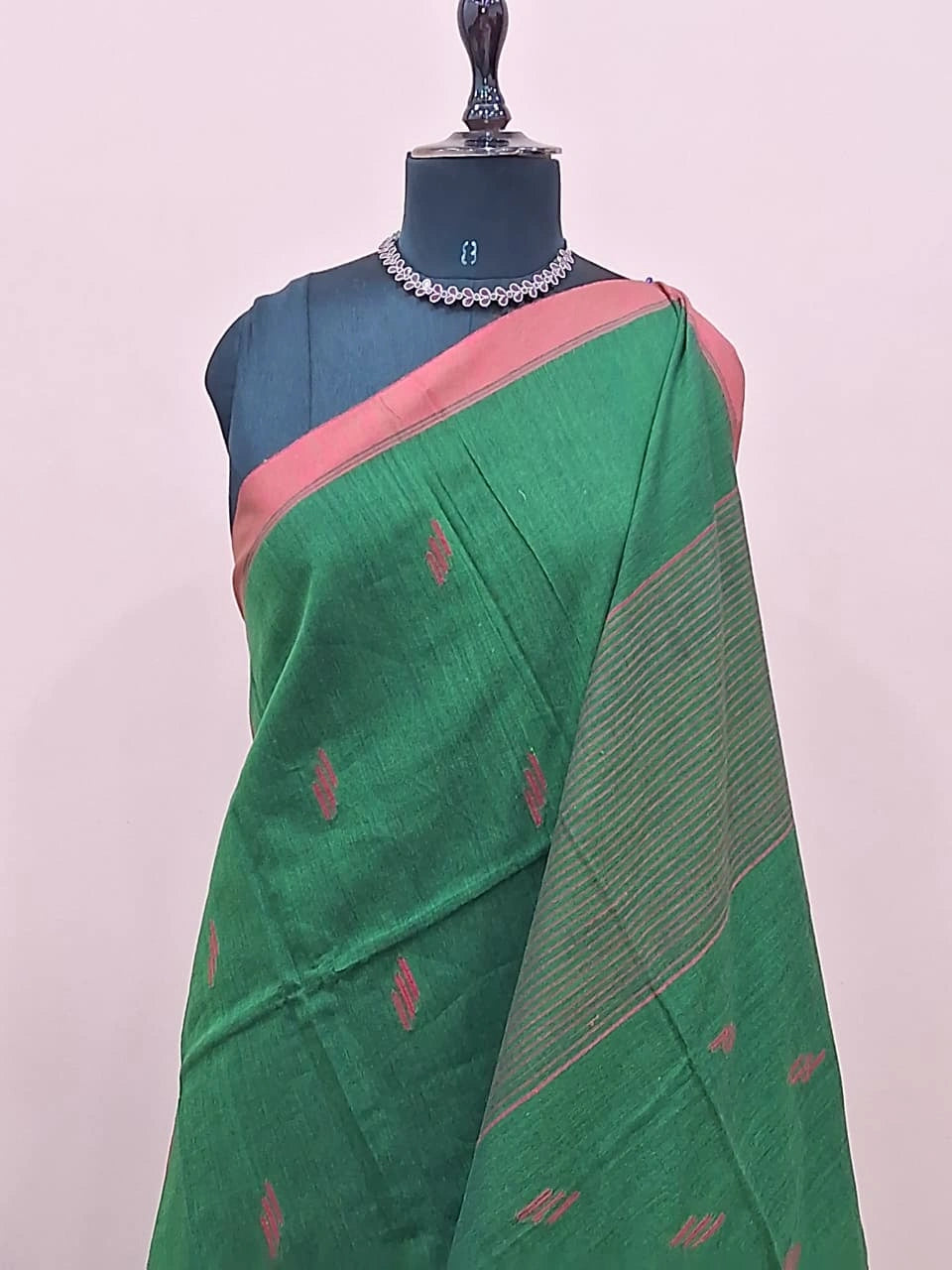 Bottle green khadhi cotton saree 1