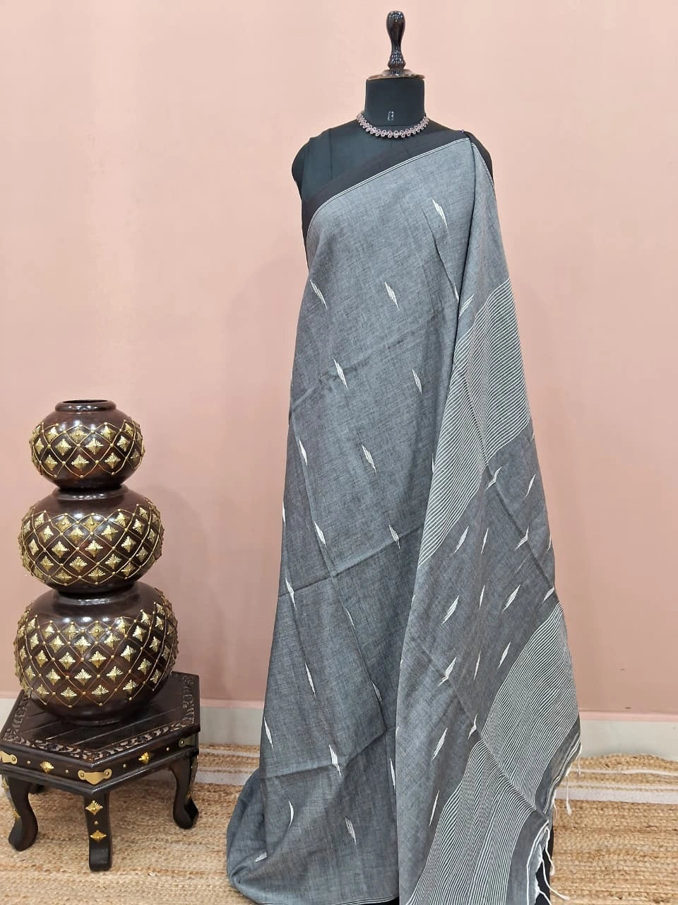 Slate Grey Khadhi Cotton Saree 