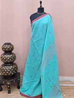 Aqua Blue Khadhi Cotton Saree