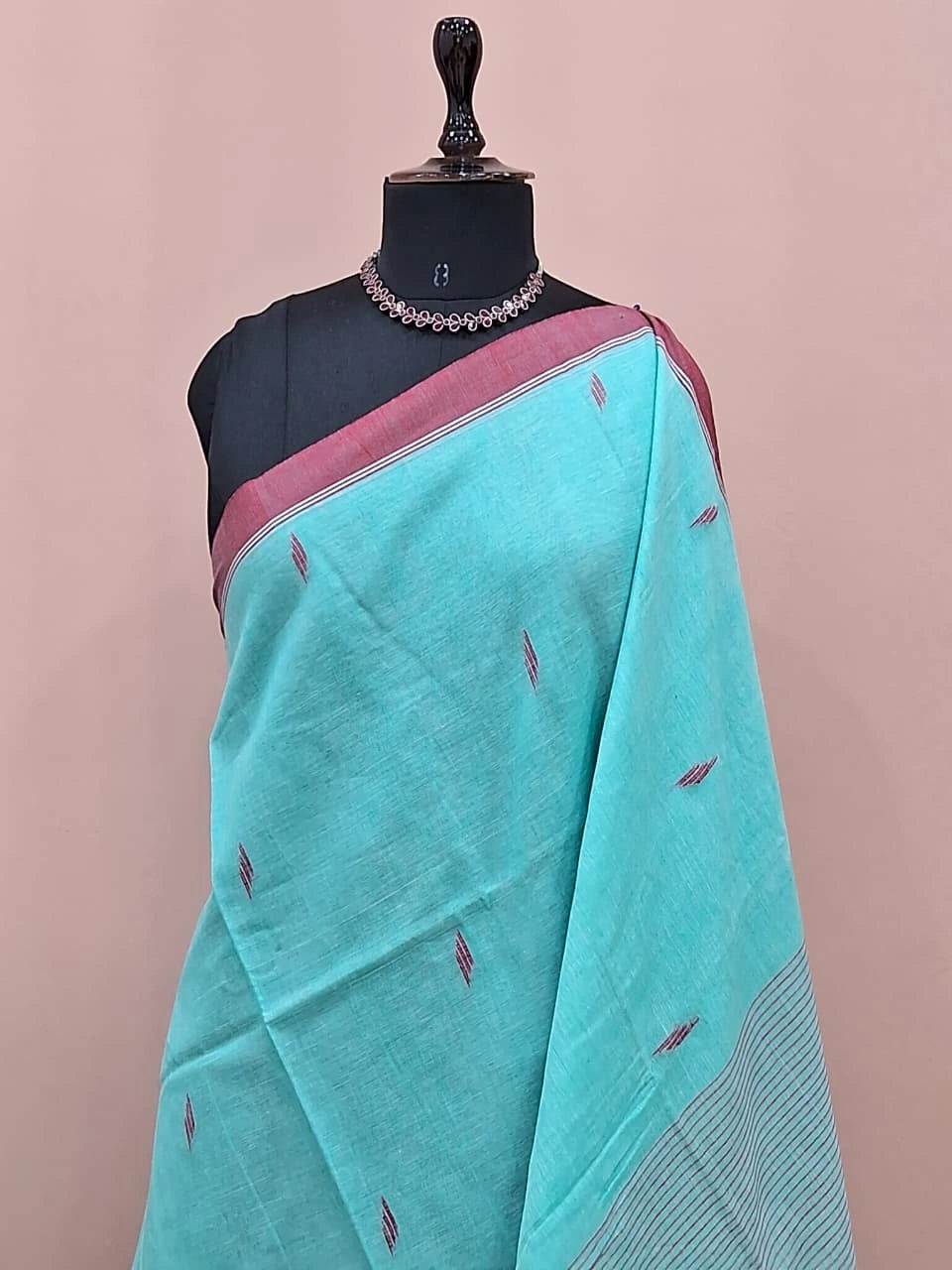 Aqua Blue Khadhi Cotton Saree 1