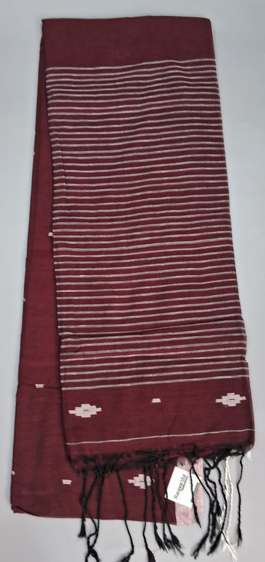 Maroon Khadi Cotton Saree