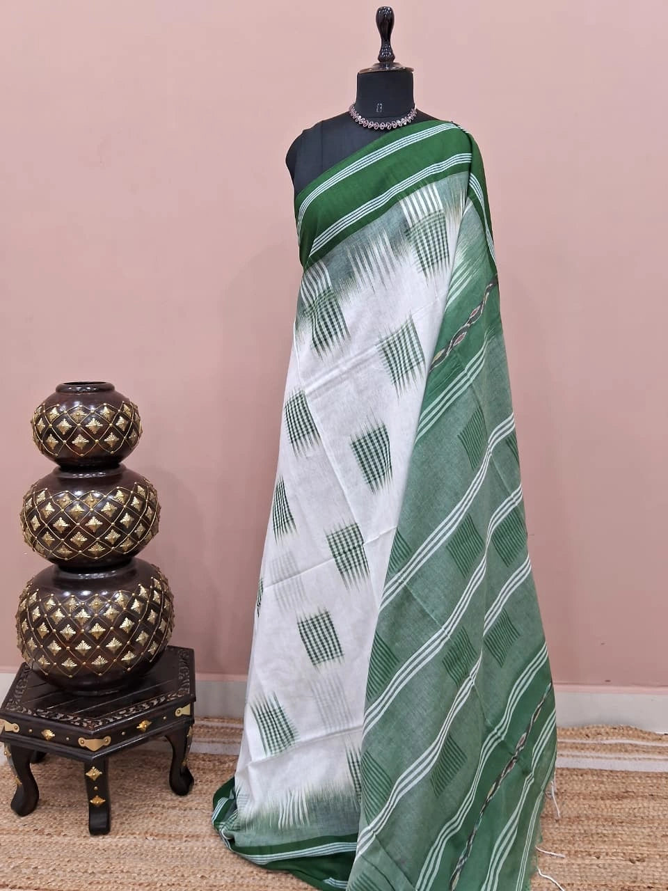 Off-White Pure Khadhi Cotton Saree