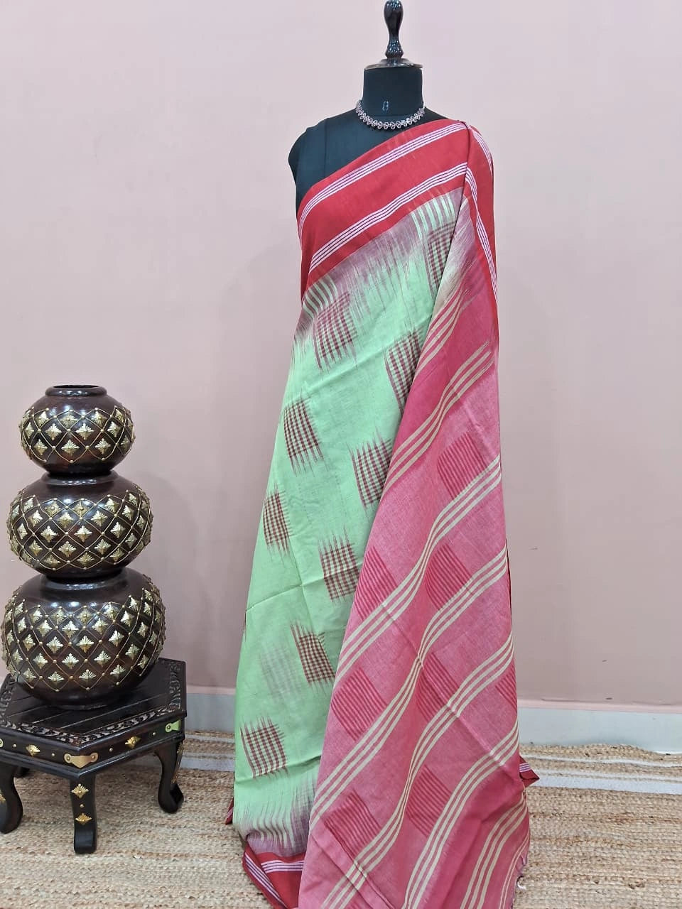 Mint Green Khadhi Cotton Saree