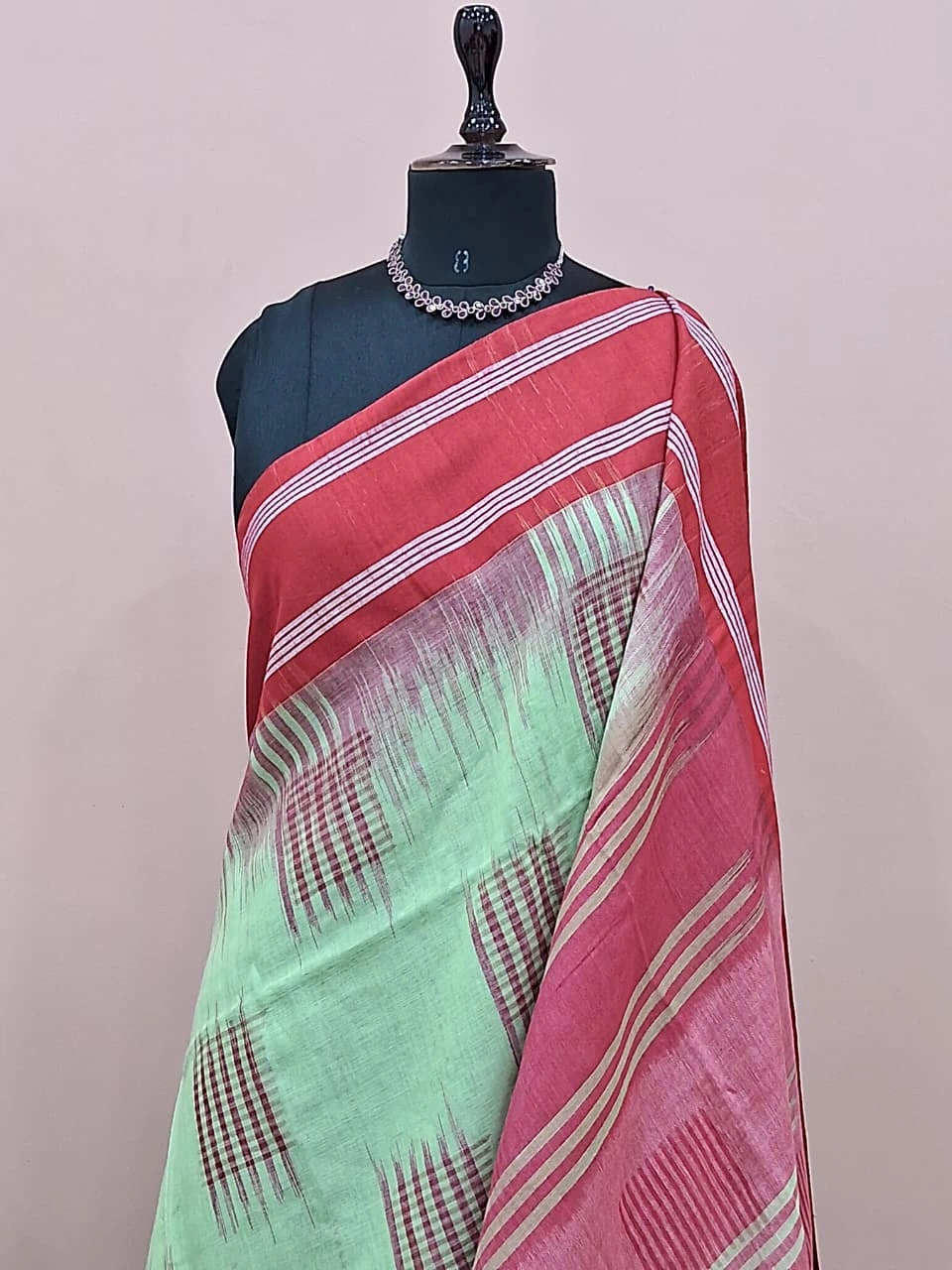 Mint Green Khadhi Cotton Saree 1