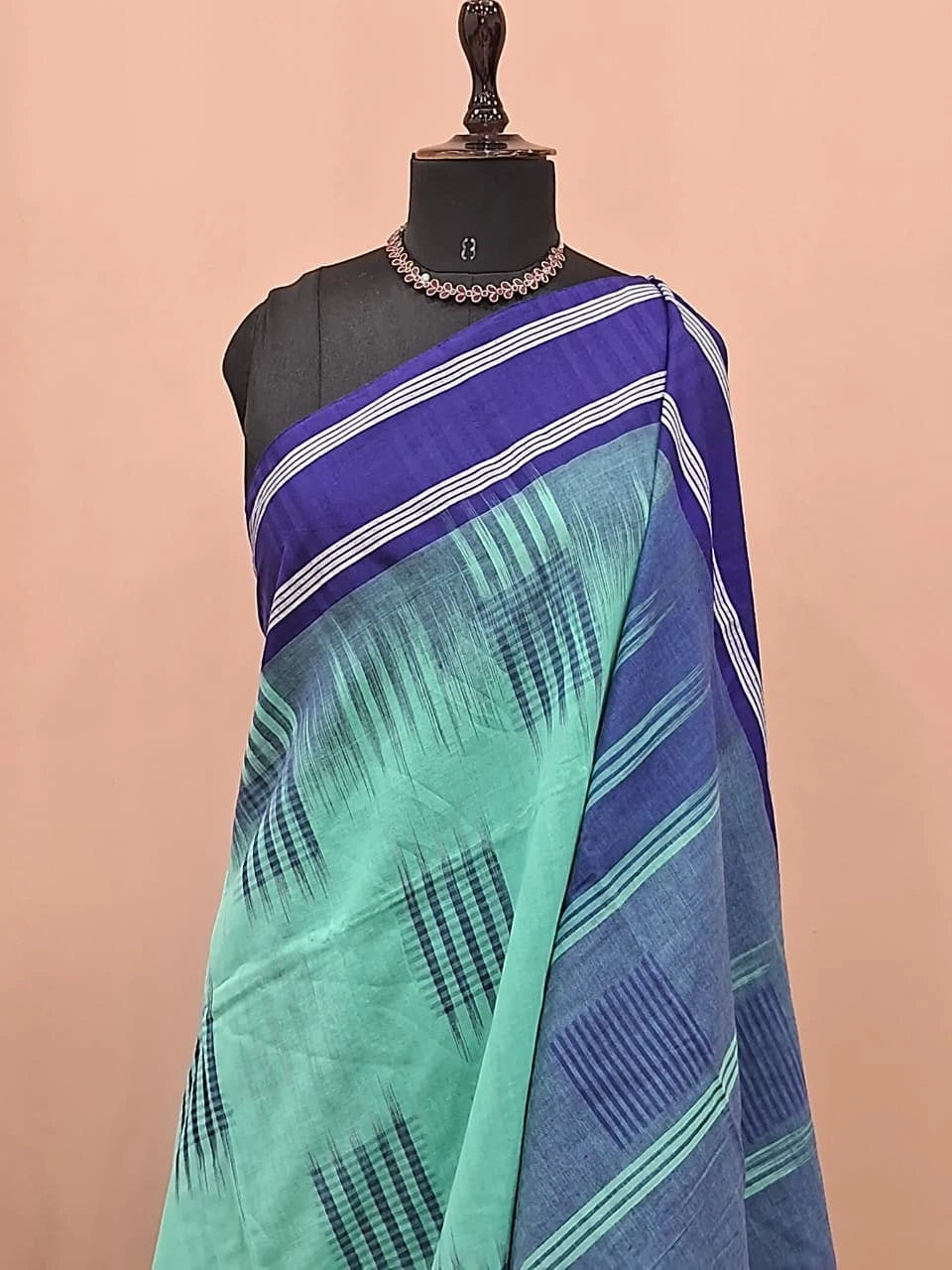 Sea Green Khadhi Cotton Saree 1
