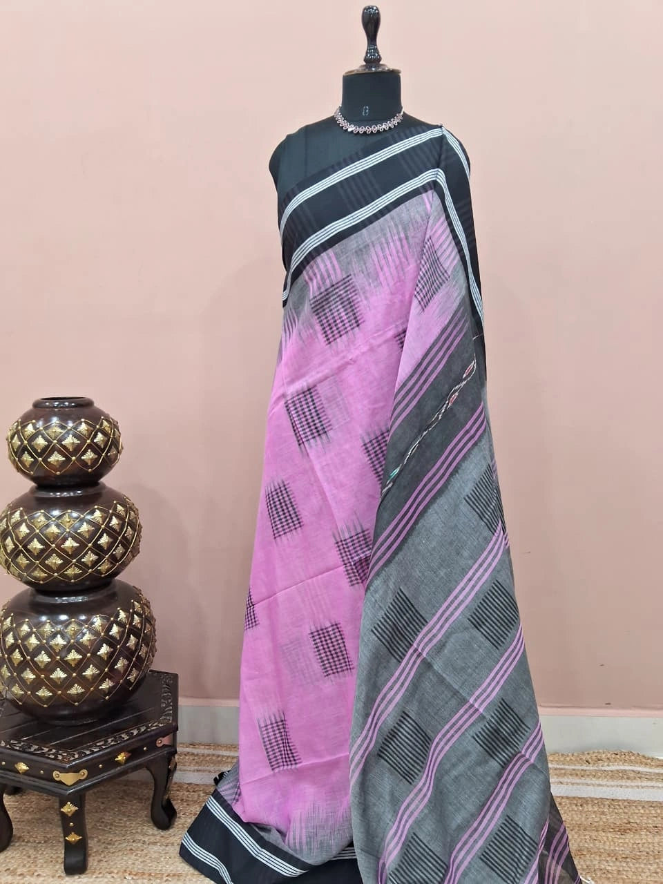 Candy Pink Khadhi Cotton Saree 