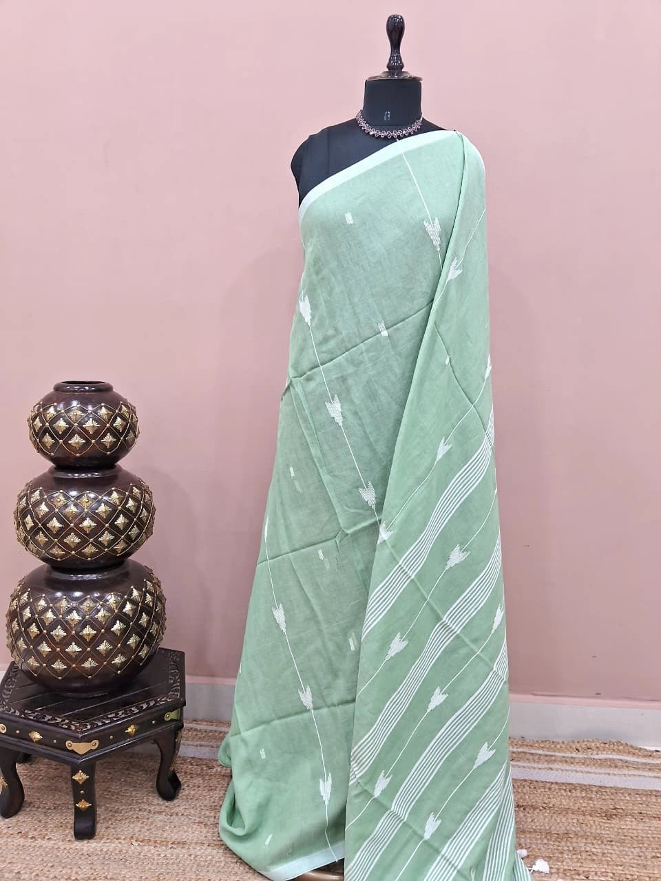 Seafoam Green Khadhi Cotton Saree 
