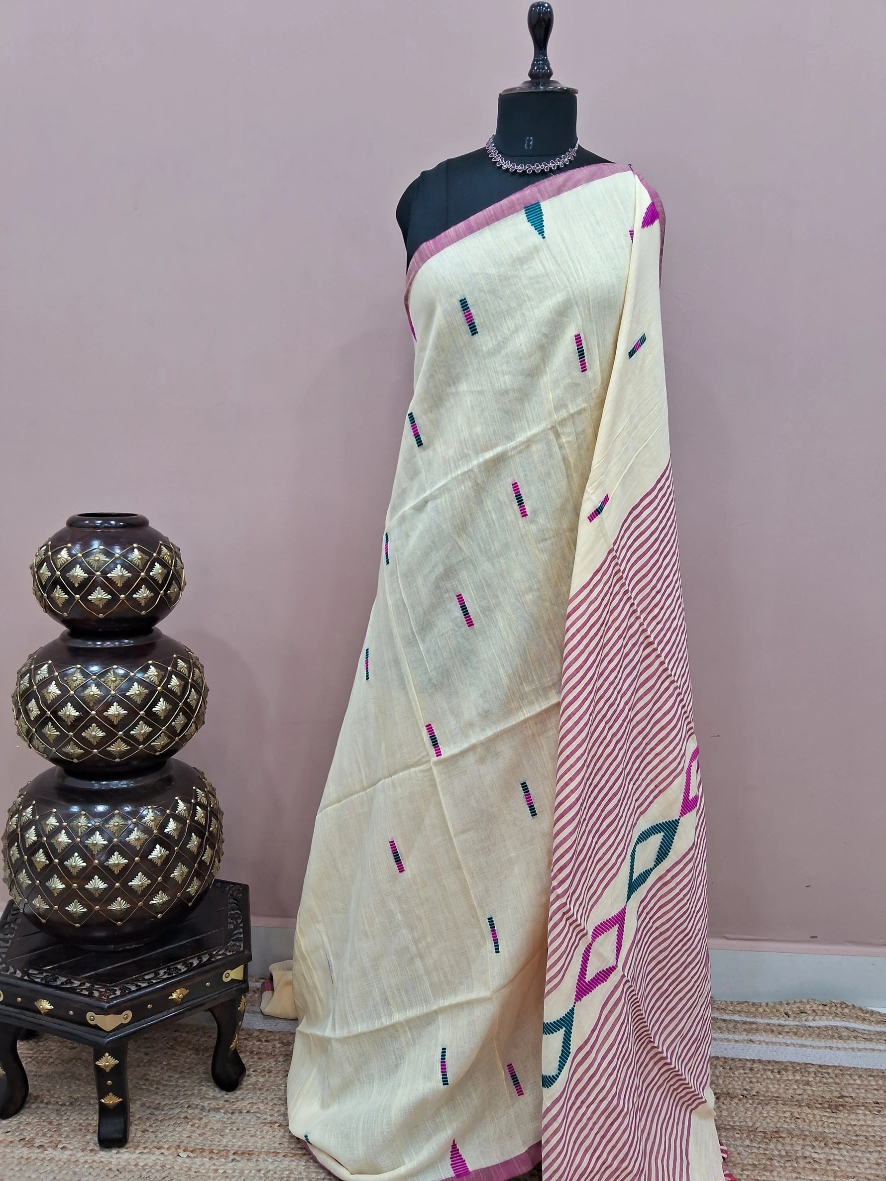 Cream Khadhi Cotton Saree 