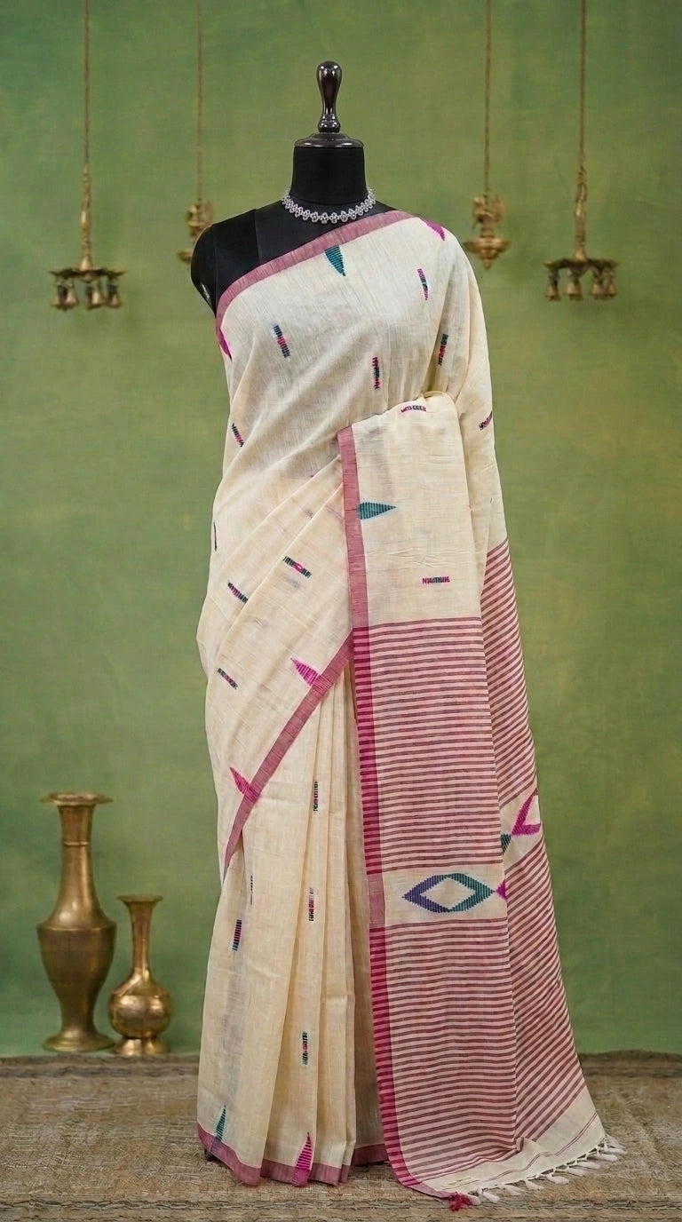 Cream Khadhi Cotton Saree 