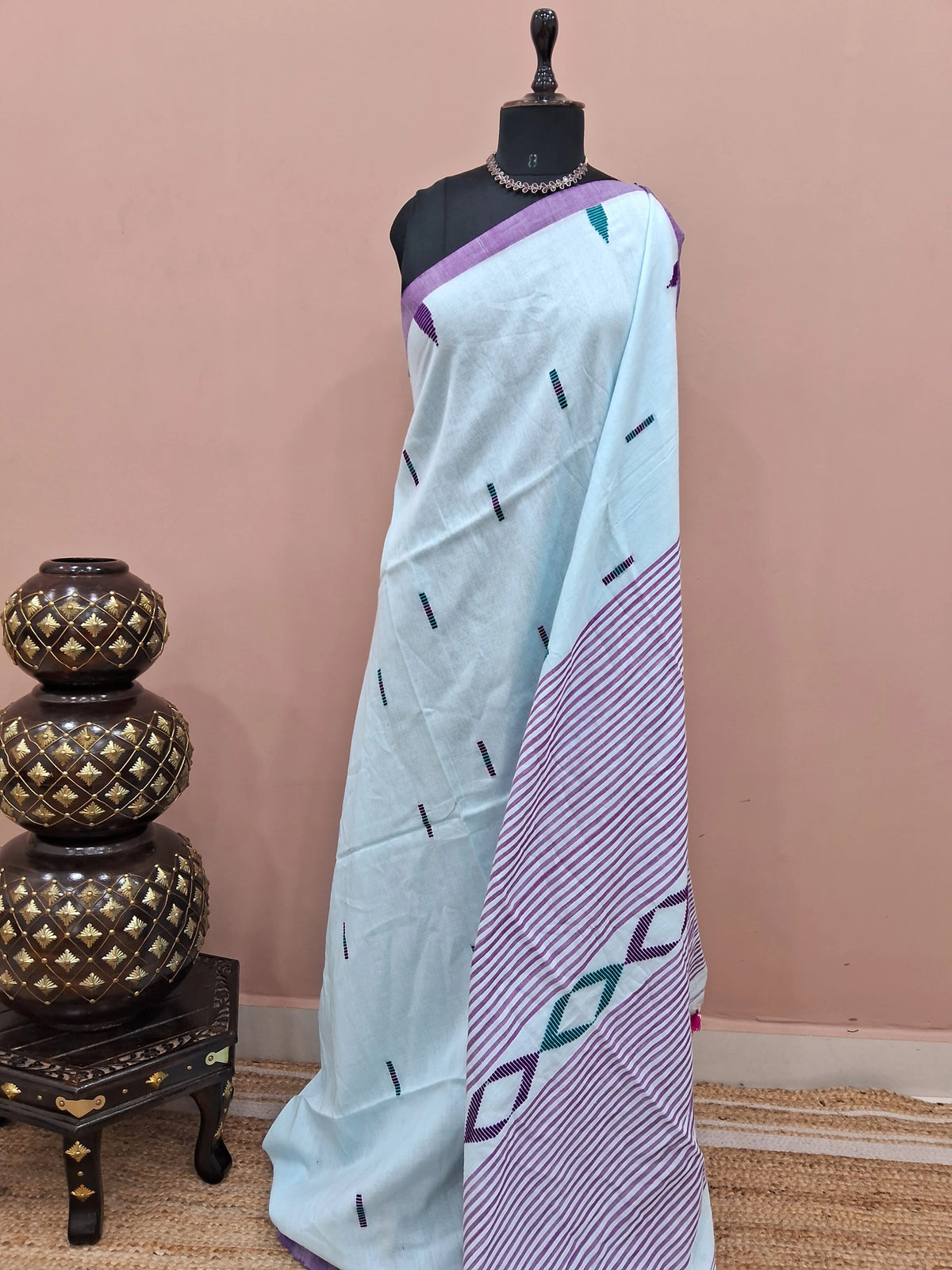 Ice Blue Khadhi Cotton Saree